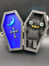 Load image into Gallery viewer, Black Devil Voodoo Doll has yellow mouth and cute little black horns of course, white buttons for eyes: 3 3/8" in height