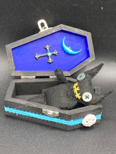 Load image into Gallery viewer, Moon Lovers Wood Coffin Ring Box or Jewelry Box And Spooky But Cute VooDoo Doll