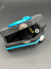 Load image into Gallery viewer, Black Devil Voodoo Doll has yellow mouth and cute little black horns of course, white buttons for eyes: 3 3/8" in height