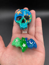 Load image into Gallery viewer, Day of the Dead Art Mini Skull Magnet, Pastel Goth Skull Clay Art, Dia De Los Muertos Calavera