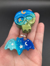 Load image into Gallery viewer, Day of the Dead Art Mini Skull Magnet, Pastel Goth Skull Clay Art, Dia De Los Muertos Calavera