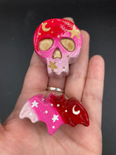 Load image into Gallery viewer, Day of the Dead Art Mini Skull Magnet, Pastel Goth Skull Clay Art, Dia De Los Muertos Calavera