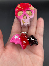 Load image into Gallery viewer, Day of the Dead Art Mini Skull Magnet, Pastel Goth Skull Clay Art, Dia De Los Muertos Calavera