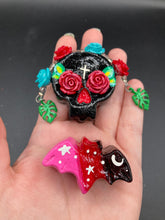Load image into Gallery viewer, Day Of The Dead Skull Magnet, Dia De Los Muertos Calavera, Frida Khalo Inspired Skull Art