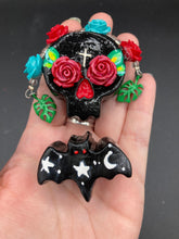 Load image into Gallery viewer, Day Of The Dead Skull Magnet, Dia De Los Muertos Calavera, Frida Khalo Inspired Skull Art