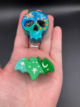 Load image into Gallery viewer, Day of the Dead Art Mini Skull Magnet, Pastel Goth Skull Clay Art, Dia De Los Muertos Calavera