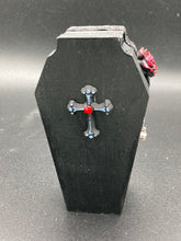 Load image into Gallery viewer, Vintage Inspired Wood Coffin Ring Box or Jewelry Box And Spooky But Cute VooDoo Doll