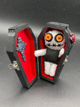 Load image into Gallery viewer, Vintage Inspired Wood Coffin Ring Box or Jewelry Box And Spooky But Cute VooDoo Doll