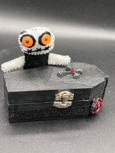 Load image into Gallery viewer, Vintage Inspired Wood Coffin Ring Box or Jewelry Box And Spooky But Cute VooDoo Doll