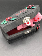 Load image into Gallery viewer, Vintage Inspired Wood Coffin Ring Box or Jewelry Box And Spooky But Cute VooDoo Doll