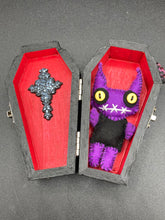 Load image into Gallery viewer, Vintage Inspired Wood Coffin Ring Box or Jewelry Box And Spooky But Cute VooDoo Doll