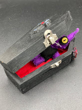 Load image into Gallery viewer, Vintage Inspired Wood Coffin Ring Box or Jewelry Box And Spooky But Cute VooDoo Doll
