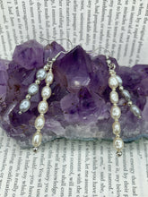 Load image into Gallery viewer, White And Gray Baroque Pearls And Silver Glass Beaded Earrings, Shabby Chic, Boho Chic, Nature Inspired