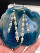 Load image into Gallery viewer, White And Gray Baroque Pearls And Silver Glass Beaded Earrings, Shabby Chic, Boho Chic, Nature Inspired
