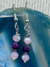 Load image into Gallery viewer, Dainty Dusty Rose And Dark Purple Glass Beaded Earrings, Shabby Chic, Boho Chic, Nature Inspired