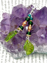 Load image into Gallery viewer, Whimsical Green And Gold Beaded Earrings, Hippie Vibe, Nature Inspired, Cosplay
