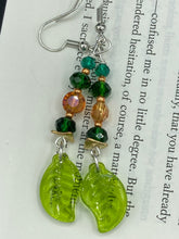 Load image into Gallery viewer, Whimsical Green And Gold Beaded Earrings, Hippie Vibe, Nature Inspired, Cosplay