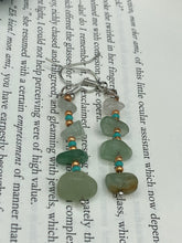 Load image into Gallery viewer, This simple yet elegant set of earrings features a single strand of natural green aventurine chip stones, accented by small turquoise and gold glass beads. Measurements: 1 1/2” in length