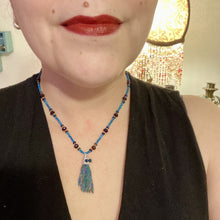 Load image into Gallery viewer, Rainbow Kyanite Wired Stone Pendant Glass Beads Necklace, Celestial Vibe Natural Stone, Hippie Choker Style Necklace, Shabby Chic, Boho Chic