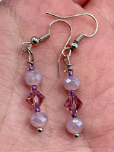 Load image into Gallery viewer, Dainty Dusty Rose And Pastel Purple Glass Beaded Earrings, Shabby Chic, Boho Chic, Nature Inspired, Bohemian