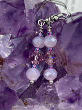 Load image into Gallery viewer, Dainty Dusty Rose And Pastel Purple Glass Beaded Earrings, Shabby Chic, Boho Chic, Nature Inspired, Bohemian