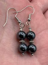 Load image into Gallery viewer, Hematite And Silver Beaded Earrings, Shabby Boho Chic, Bohemian