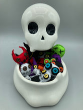 Load image into Gallery viewer, Red And Black Wood Coffin Ring Box And Spooky But Cute Misfit VooDoo Doll