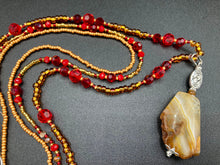 Load image into Gallery viewer, Vibrant Yellow Agate Natural Stone Red Gold Beaded Choker Style Necklace, Shabby Chic Jewelry, Hippie Nature Inspired, Bold Phoenix Style