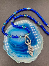 Load image into Gallery viewer, Amphitrite Goddess Pendant Vibrant Blue And Silver Glass Bead Necklace, Chakra Choker Necklace, Self Love Crystal Necklace, Boho Shabby Chic