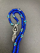 Load image into Gallery viewer, Amphitrite Goddess Pendant Vibrant Blue And Silver Glass Bead Necklace, Chakra Choker Necklace, Self Love Crystal Necklace, Boho Shabby Chic