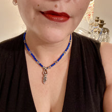 Load image into Gallery viewer, Amphitrite Goddess Pendant Vibrant Blue And Silver Glass Bead Necklace, Chakra Choker Necklace, Self Love Crystal Necklace, Boho Shabby Chic