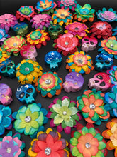 Load image into Gallery viewer, Mini Peacock Feathers Inspired Ceramic Day of the Dead Sugar Skull, Dia de Los Muertos Calavera de Ofrenda, Hand Painted Mini Ceramic Skull Art