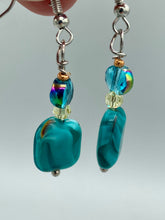 Load image into Gallery viewer, Whimsical Teal Blue-Purple Glass Beaded Earrings, Shabby Boho Chic, Nature Inspired, Bohemian