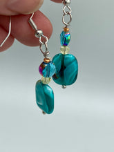Load image into Gallery viewer, Whimsical Teal Blue-Purple Glass Beaded Earrings, Shabby Boho Chic, Nature Inspired, Bohemian