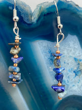 Load image into Gallery viewer, Blue Lapis Stone Chip Beaded Earrings, Hippie Vibe, Shabby Chic, Boho Chic, Nature Inspired, Bohemian