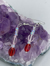 Load image into Gallery viewer, Dainty Light Pink And Ruby Red Beaded Earrings, Shabby Chic, Boho Chic