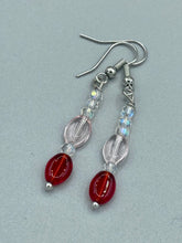 Load image into Gallery viewer, Dainty Light Pink And Ruby Red Beaded Earrings, Shabby Chic, Boho Chic