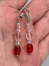 Load image into Gallery viewer, Dainty Light Pink And Ruby Red Beaded Earrings, Shabby Chic, Boho Chic
