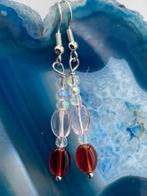 Load image into Gallery viewer, Dainty Light Pink And Ruby Red Beaded Earrings, Shabby Chic, Boho Chic