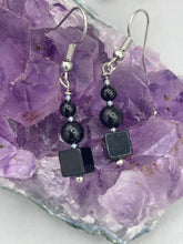 Load image into Gallery viewer, Round And Square Shaped Black Obsidian Beaded Earrings, Hippie Vibe, Shabby Chic, Boho Chic, Nature Inspired