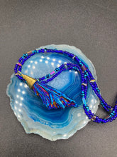 Load image into Gallery viewer, This bold Deep Royal Blue Kyanite Stone Wired Choker Style necklace features two strands of multi-colored glass beads. Perfect for nature-inspired, witch-celestial, Boho Shabby Chic and self-love styles, this accessory is the perfect addition to your wardrobe. Dress it up or down; this dynamic piece of jewelry is a must-have.  Measurements:    Necklace is 15” in length, adjustable to 18"