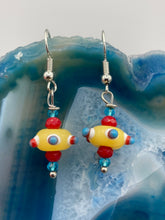 Load image into Gallery viewer, Bumpy Round Multicolored Lampworked Glass Beaded Earrings, Fiesta Piñata Shaped Bead, Virus Shaped Glass Bead