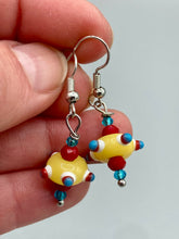 Load image into Gallery viewer, Bumpy Round Multicolored Lampworked Glass Beaded Earrings, Fiesta Piñata Shaped Bead, Virus Shaped Glass Bead