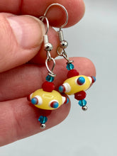 Load image into Gallery viewer, Bumpy Round Multicolored Lampworked Glass Beaded Earrings, Fiesta Piñata Shaped Bead, Virus Shaped Glass Bead