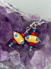 Load image into Gallery viewer, Bumpy Round Multicolored Lampworked Glass Beaded Earrings, Fiesta Piñata Shaped Bead, Virus Shaped Glass Bead