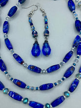 Load image into Gallery viewer, Vibrant Royal Blue Glass Beaded Necklace, Bohemian Style Jewelry, Draped Necklace, Shabby Chic, Hippie