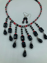 Load image into Gallery viewer, Vampire Goth Black and Red Choker Style Necklace, Cocktail Chic Necklace, Victorian Style Draped Necklace