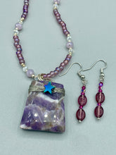 Load image into Gallery viewer, Wired Amethyst Natural Stone Pendant With Rainbow Hematite Star, Hand Beaded Galaxy Chocker Style Necklace, Celestial And Stars Jewelry