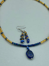 Load image into Gallery viewer, Necklace and single strand lapis earrings set
