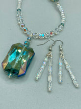 Load image into Gallery viewer, Shimmery Aqua Blue Faceted Glass Beaded Necklace, Bohemian Style Jewelry, Draped Necklace, Shabby Chic, Mermaid